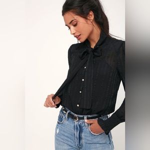 Ellin Black Tie-Neck Long Sleeve Bodysuit
Moon River